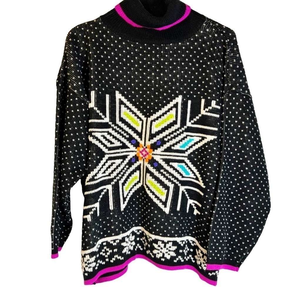 Vintage In Resource Black‎ Snowflake Winter Sweater Cabincore Grandmacore